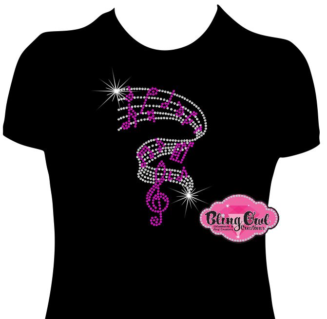 music notes chorus rhinestone bling sparkle bedazzled
