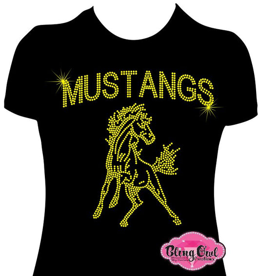 mustangs mascot spirit_wear long sleeves rhinestones sparkle bling