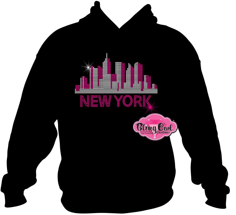 New York City Skyline rhinestone travel Big Apple love NYC blingy sparkly shirt.