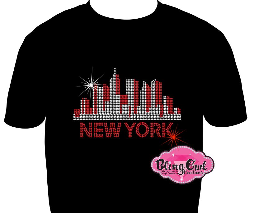 New York City Skyline rhinestone travel Big Apple love NYC blingy sparkly shirt.