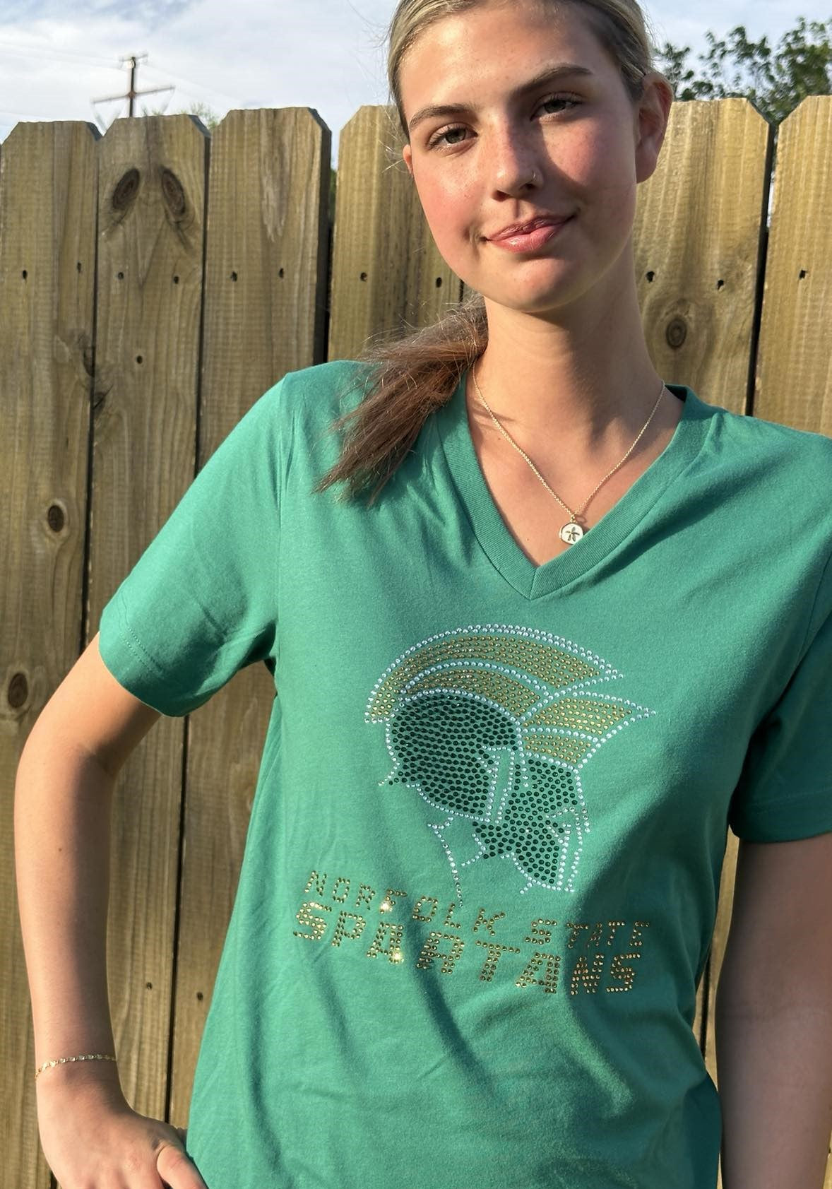 NSU Spartans Vneck Bling large logo T-Shirt