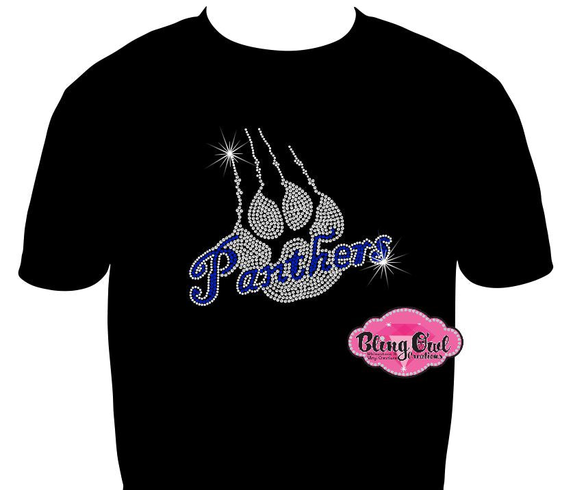 panthers claw school spirit wear panthers paw sparkle bling rhinestones