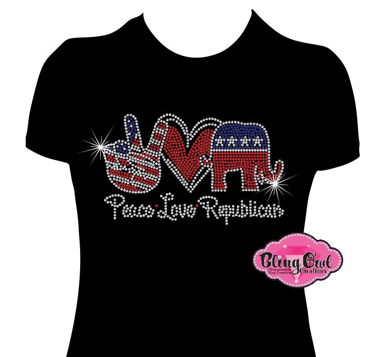 peace love republican elections vote politics shirt rhinestones sparkle bling