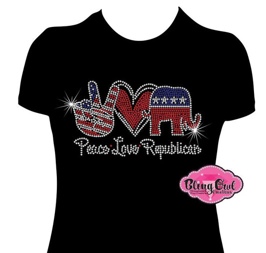 peace love republican elections vote politics shirt rhinestones sparkle bling