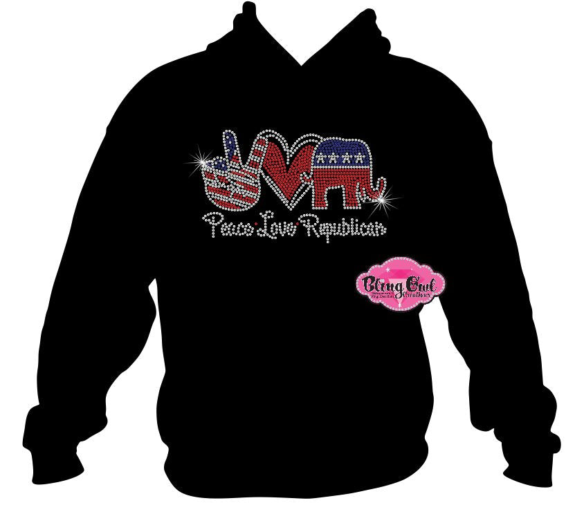 peace love republican elections vote politics shirt rhinestones sparkle bling