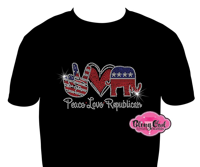 peace love republican elections vote politics shirt rhinestones sparkle bling