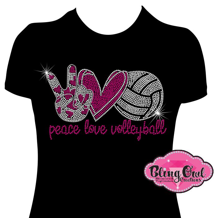 peace_love_volleyball design shirt glam_vibes_outfit rhinestones sparkle bling volleyball mom