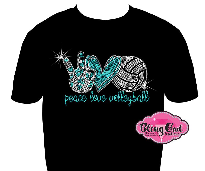 peace_love_volleyball design shirt glam_vibes_outfit rhinestones sparkle bling volleyball mom