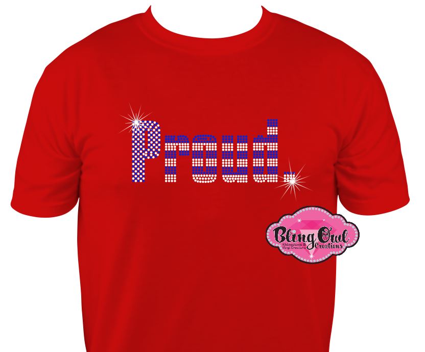 proud american stars stripes patriotic shirt rhinestones sparkle bling