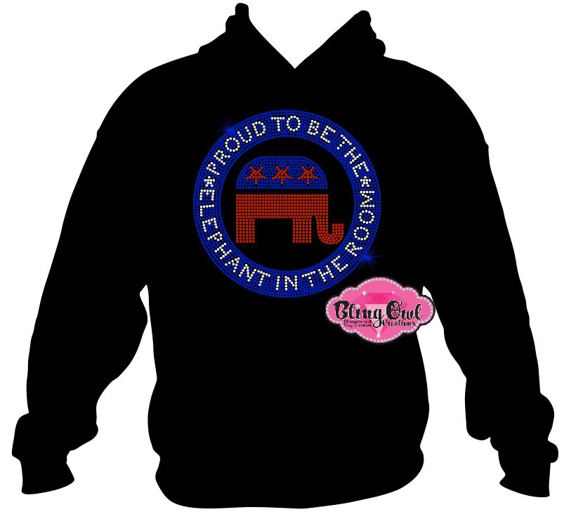 proud to be an elephant in the room republican elections vote politics shirt rhinestones sparkle bling