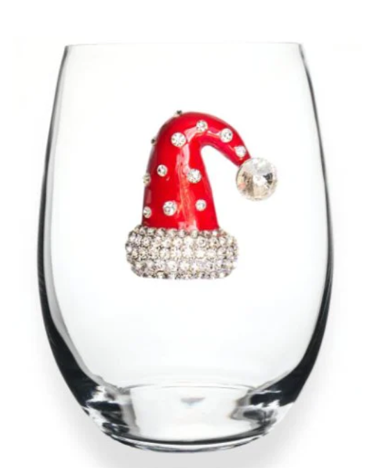 Santa Hat Stemless Wine Glass