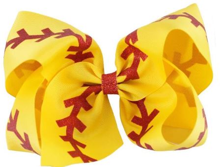 Softball Glitter Fabric Bow