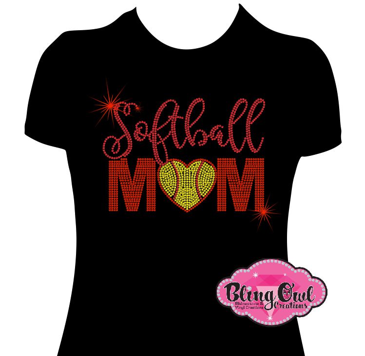 softball_mom_heart tshirt rhinestones sparkle bling