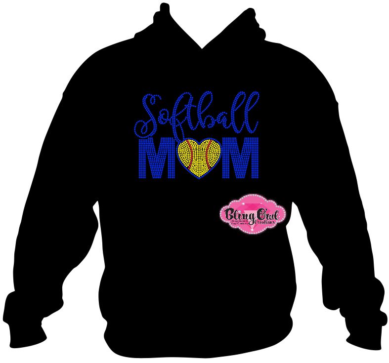 softball_mom_heart tshirt rhinestones sparkle bling