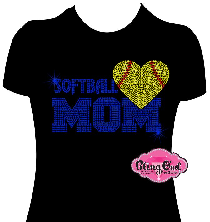 softball_mom_with_heart tshirt rhinestones sparkle bling