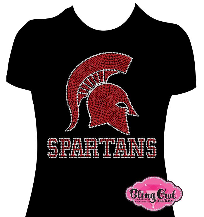 spartans mascot school spirit logo_school spirit wear_school spirit mascot school_colors_apparel game_day_tshirt pep_rally_outfit pep_club shirts rhinestones sparkles bling