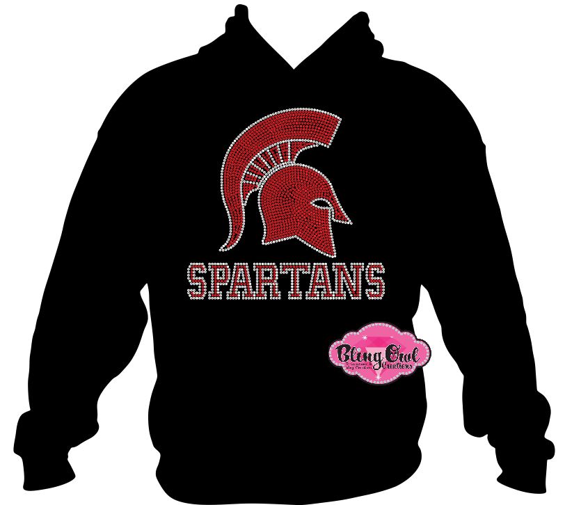 spartans mascot school spirit logo_school spirit wear_school spirit mascot school_colors_apparel game_day_tshirt pep_rally_outfit pep_club sweatshirts rhinestones sparkles bling