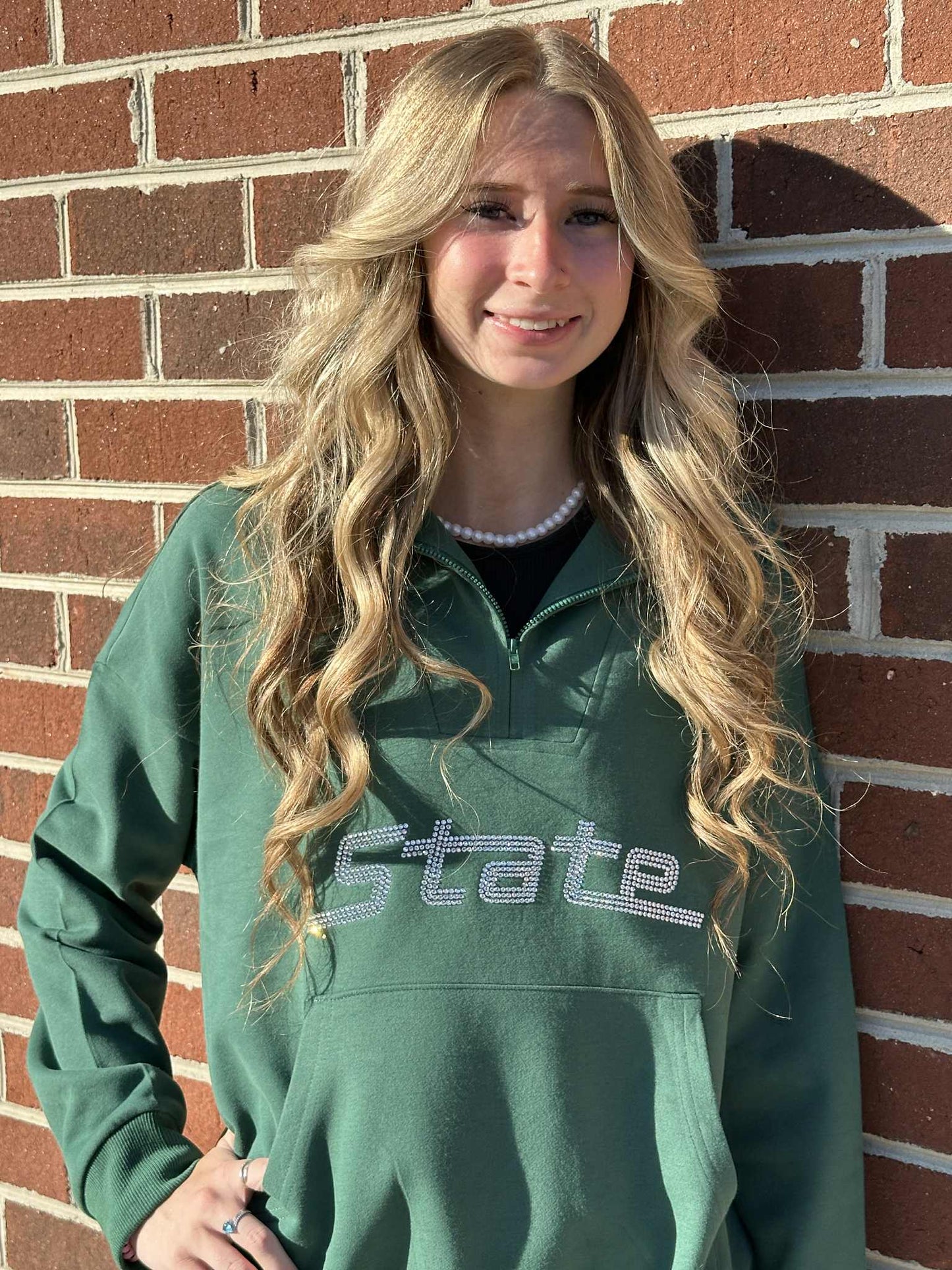 MSU State Green 1/4 zip Sweatshirt with Front Pocket