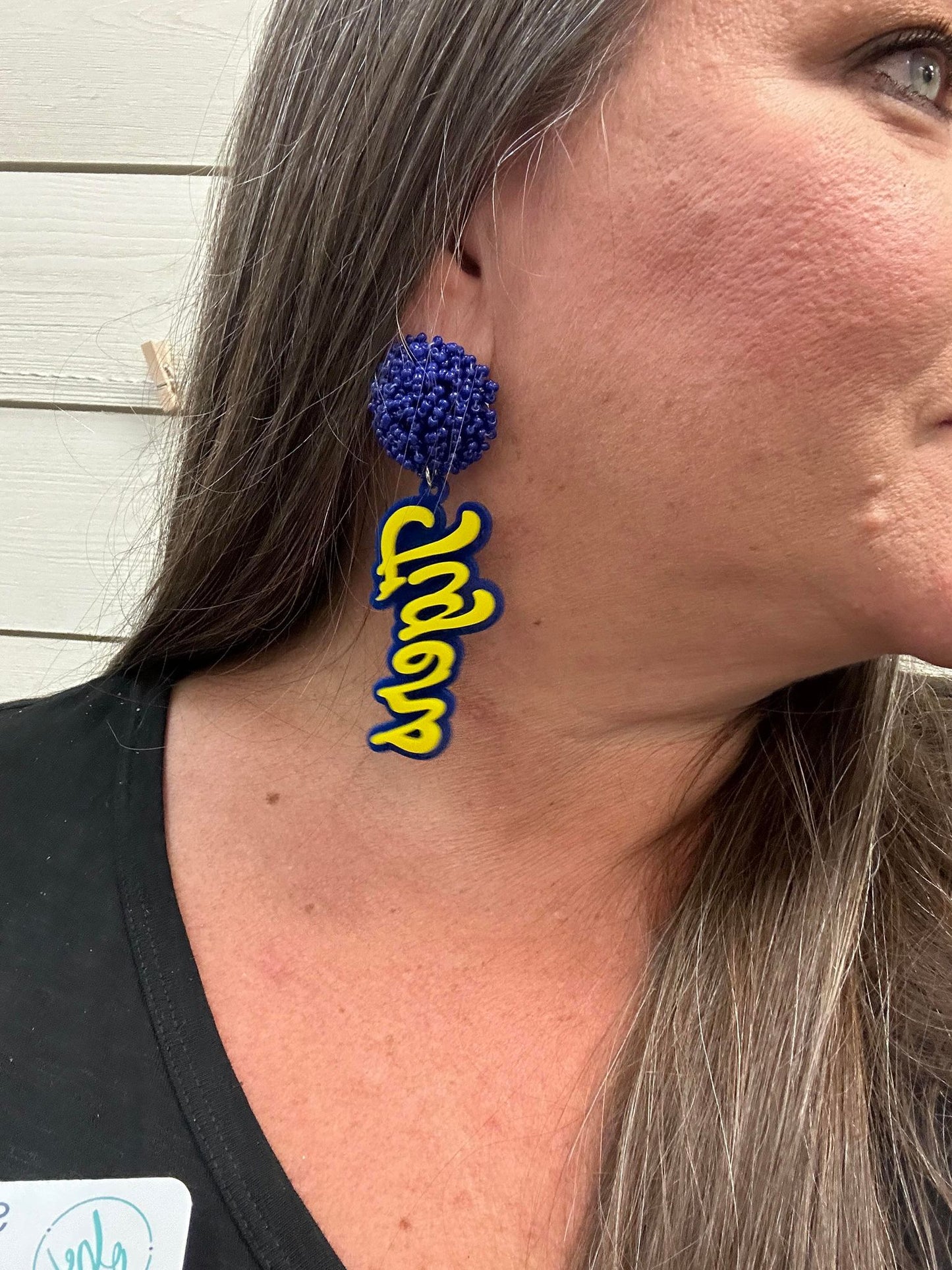 tigers acrylic earrings pom pom toppers mascot school spirit wear