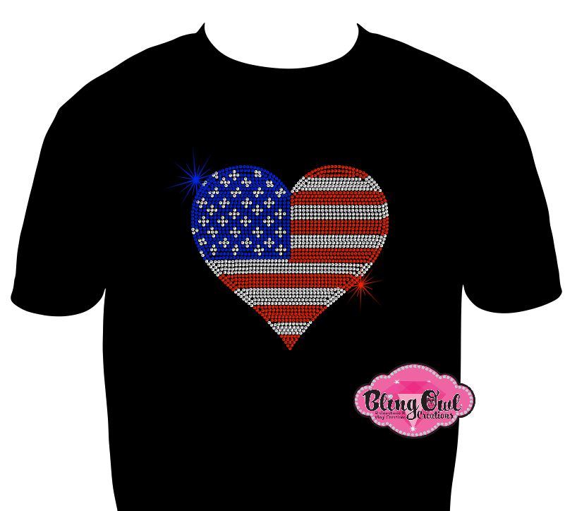 heart usa flag country pride america elections vote politics shirt rhinestones sparkle bling