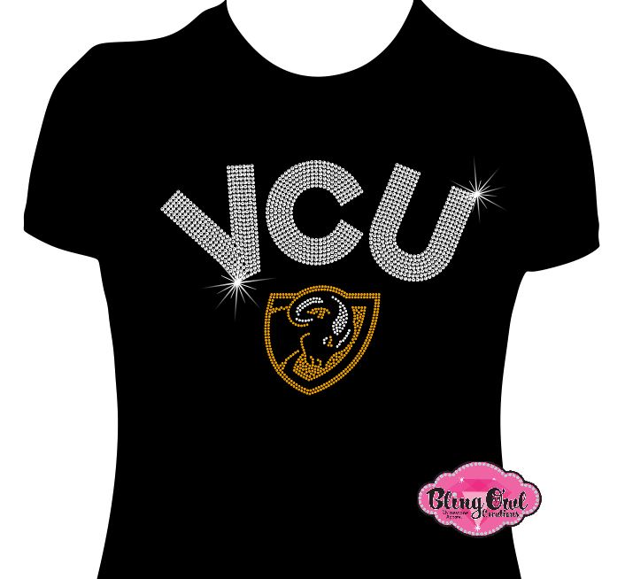 VCU Shield Arch Rhinestone Womens Fitted Short Sleeve Shirt