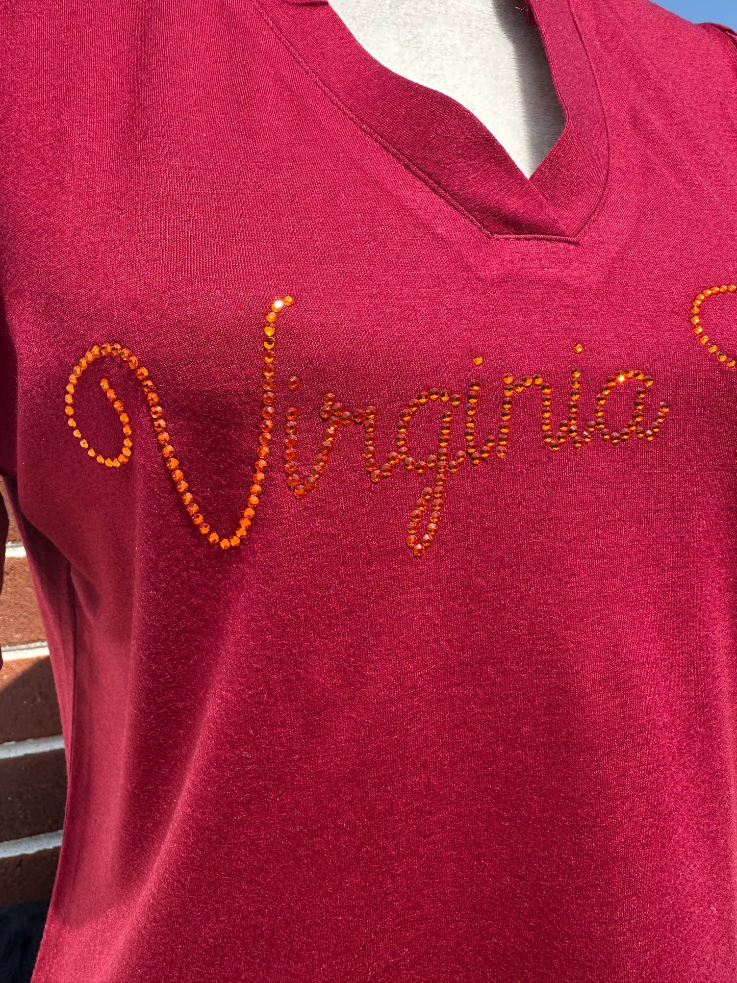 VT Virginia Tech Script Burgundy Vneck Dress Blouse