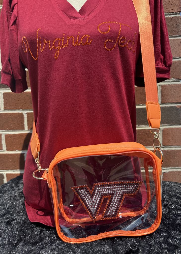 VT Clear Crossbody Purse with Bling Decal and Adjustable Strap