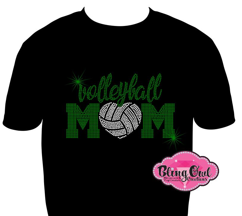 volleyball_mom_heart design shirt glam_vibes_outfit rhinestones sparkle bling volleyball mom