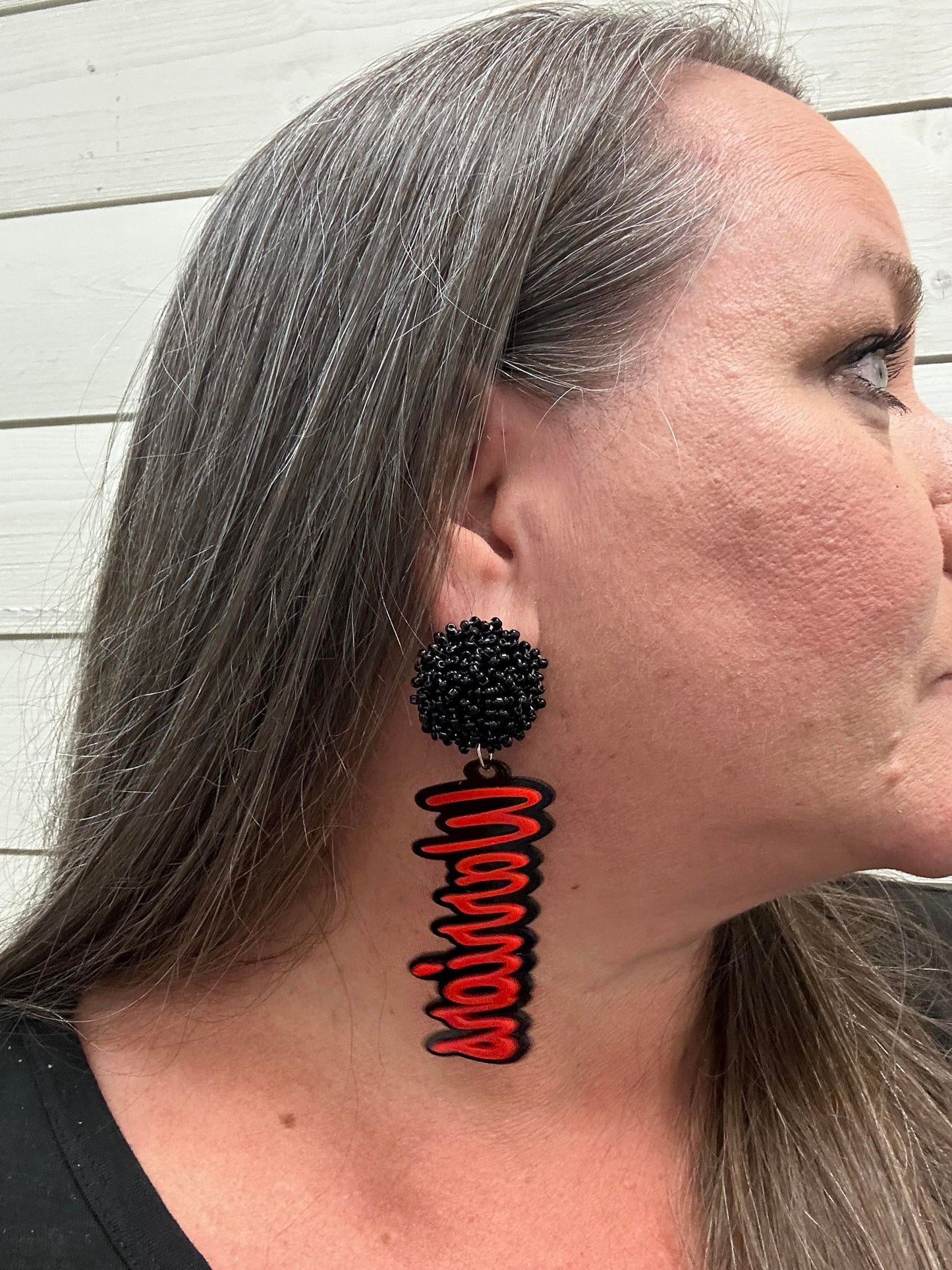warriors acrylic earrings pom pom toppers mascot school spirit wear