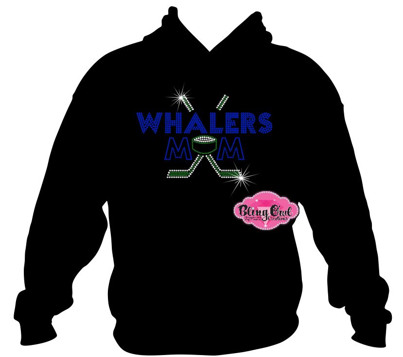 whalers team spirit wear hockey mom tshirt bedazzled hockey sticks puck rhinestones sparkle
