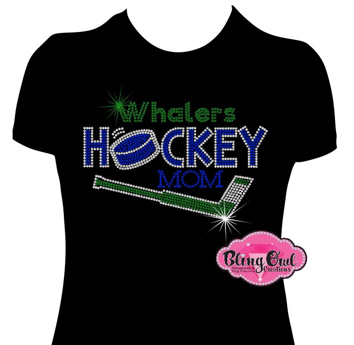whalers team spirit wear hockey mom tshirt bedazzled hockey sticks puck rhinestones sparkle