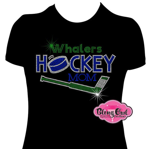whalers team spirit wear hockey mom tshirt bedazzled hockey sticks puck rhinestones sparkle