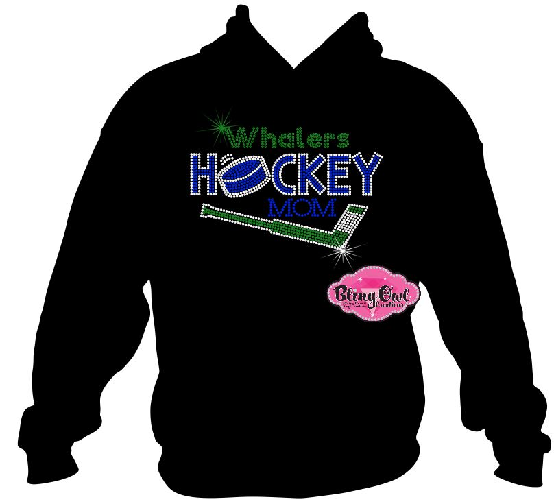 whalers team spirit wear hockey mom tshirt bedazzled hockey sticks puck rhinestones sparkl