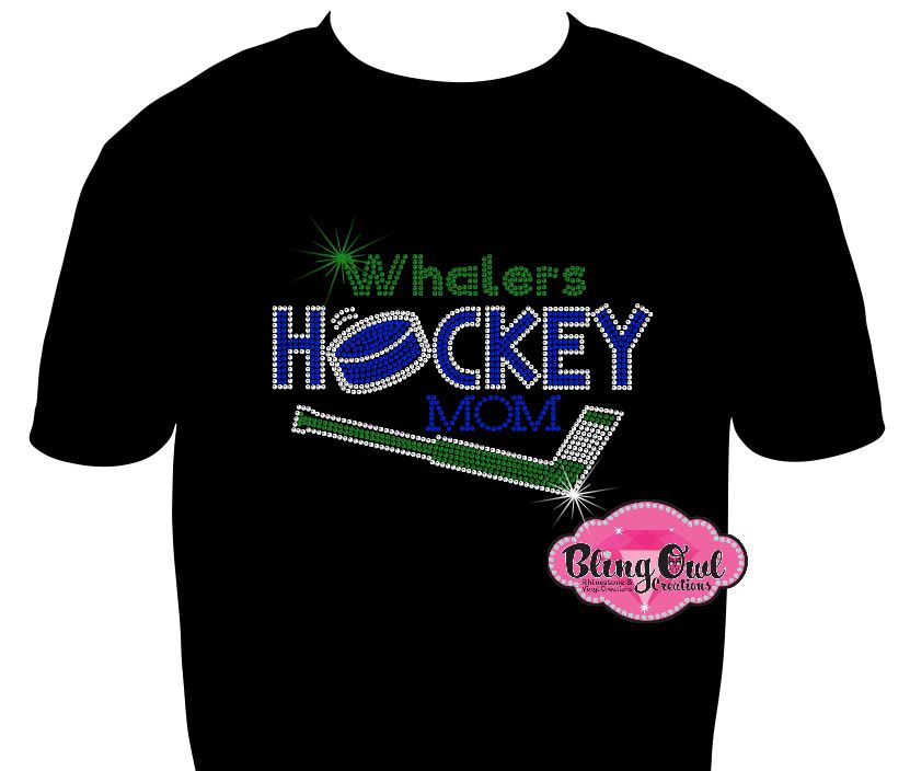 whalers team spirit wear hockey mom tshirt bedazzled hockey sticks puck rhinestones sparkl