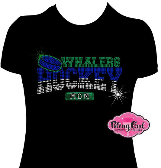 Whalers Hockey Mom shirt bedazzled rhinestones game day proud hockey mom