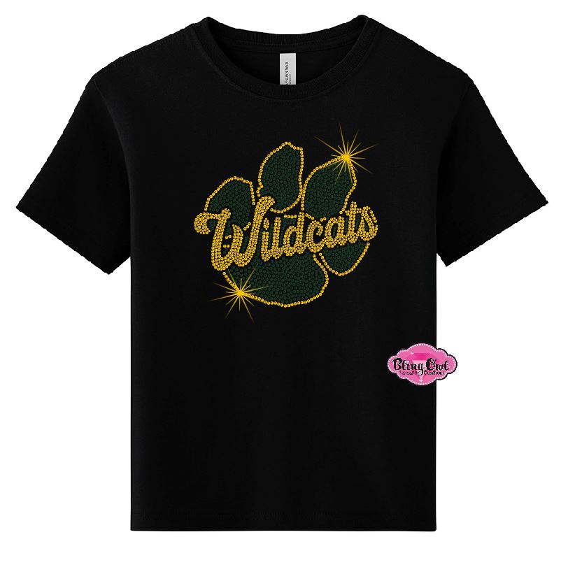 GB Wildcats Paw Rhinestone Youth T-Shirt Short Sleeve