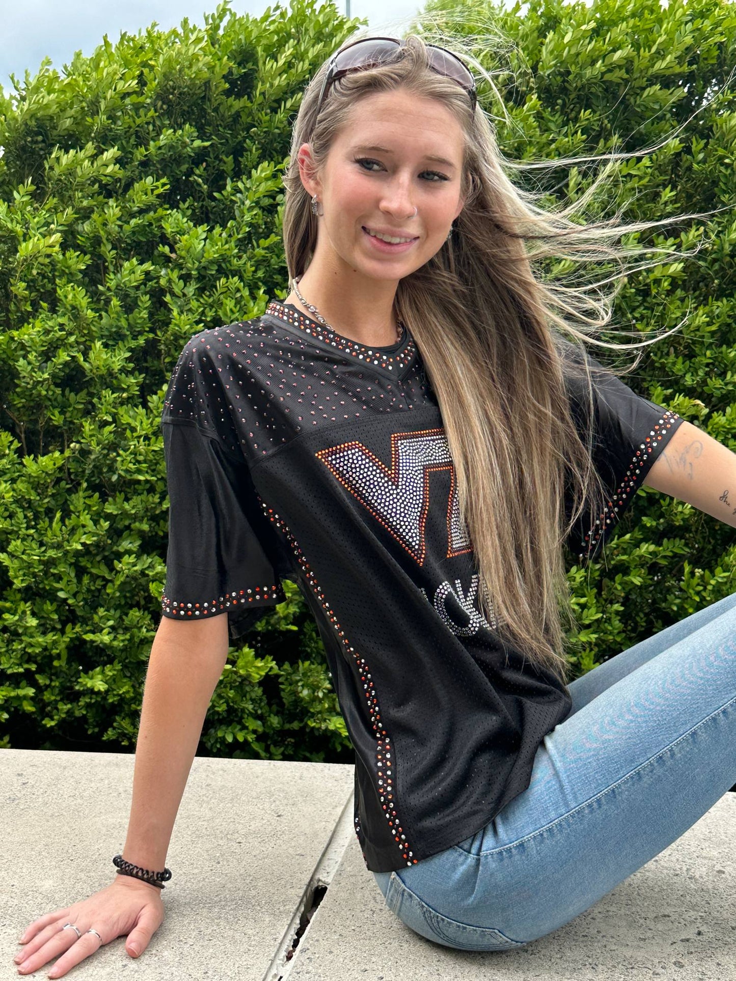 VT Bling Jersey – Black Handmade Rhinestone VT Game Day