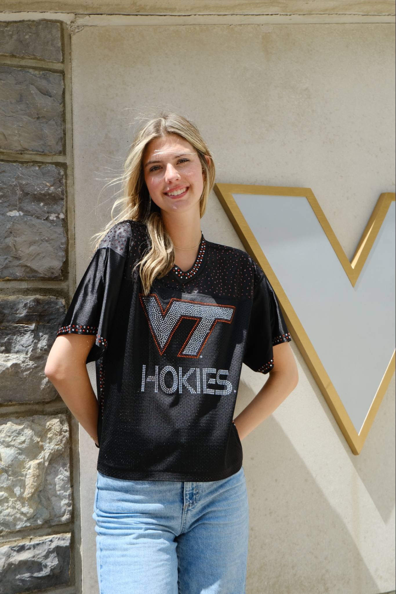VT Bling Jersey – Black Handmade Rhinestone VT Game Day