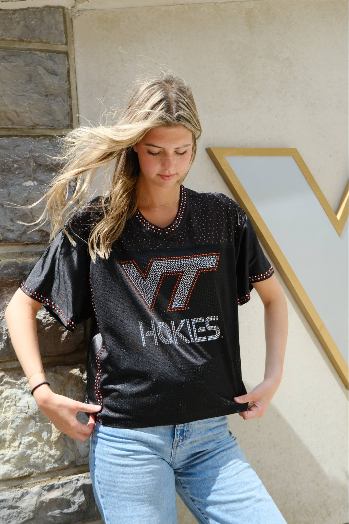 VT Bling Jersey – Black Handmade Rhinestone VT Game Day