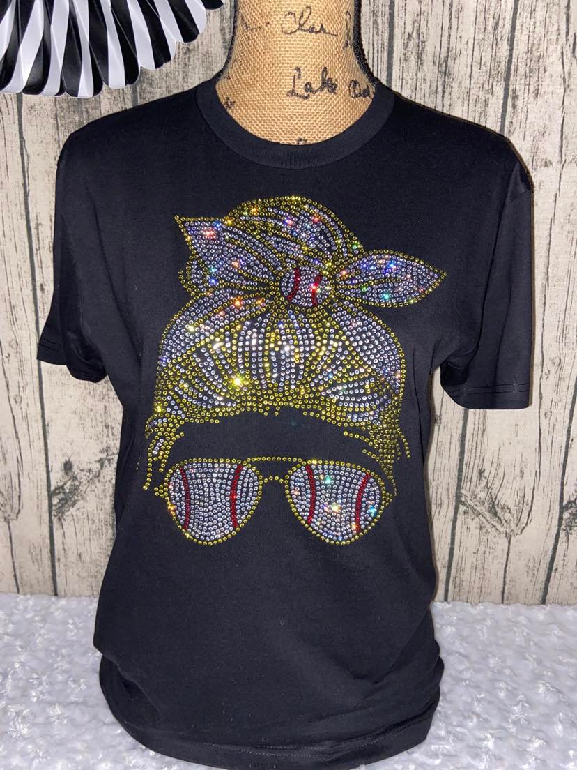 Softball Mom Messy Bun (Rhinestone TRANSFER ONLY)