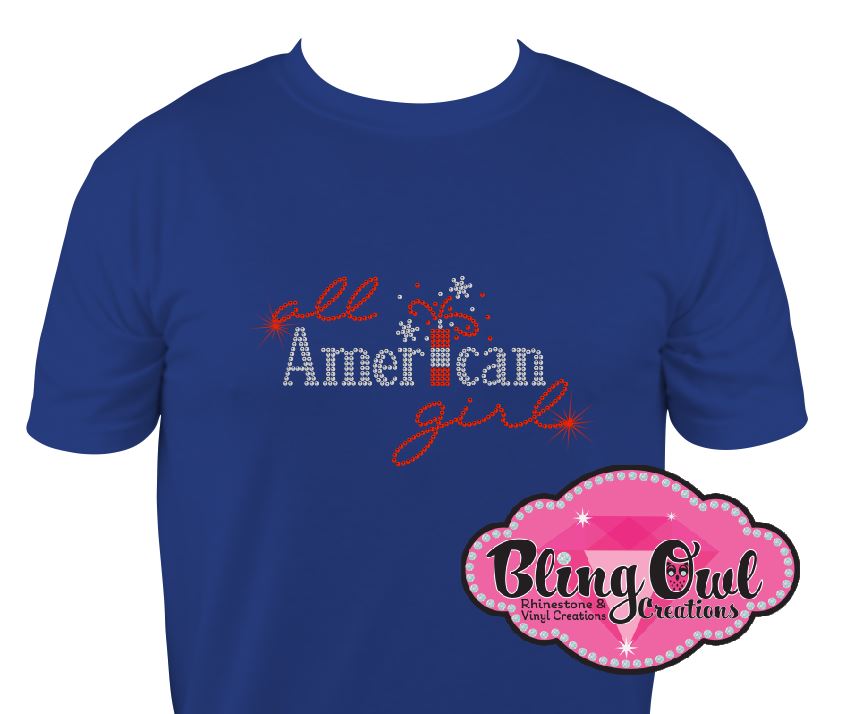 all_american_girl design glam_patriotic rhinestones sparkle bling transfer