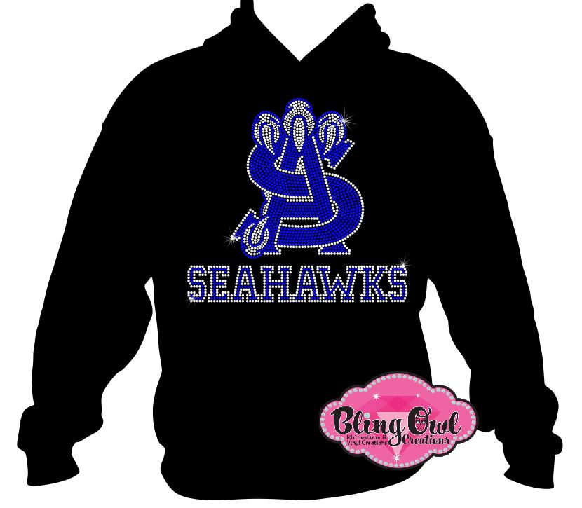 atlantic shores_seahawks school spirit logo_school spirit wear_school spirit mascot_cheer school_colors_apparel game_day_swetshirt pep_rally_outfit pep_club shirts rhinestones sparkles bling