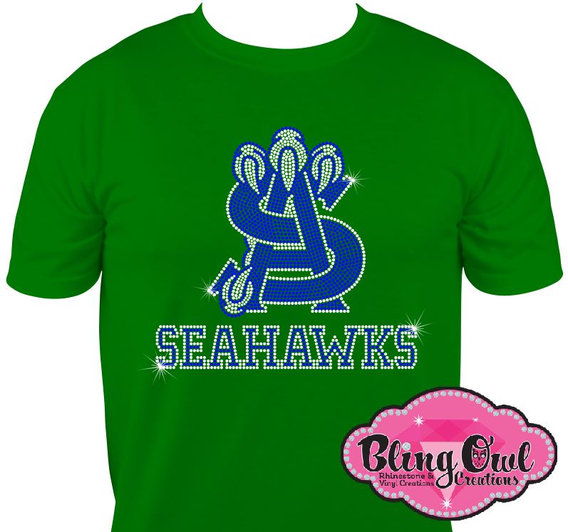 atlantic shores_seahawks school spirit logo_school spirit wear_school spirit mascot_cheer school_colors_apparel game_day_swetshirt pep_rally_outfit pep_club shirts rhinestones sparkles bling
