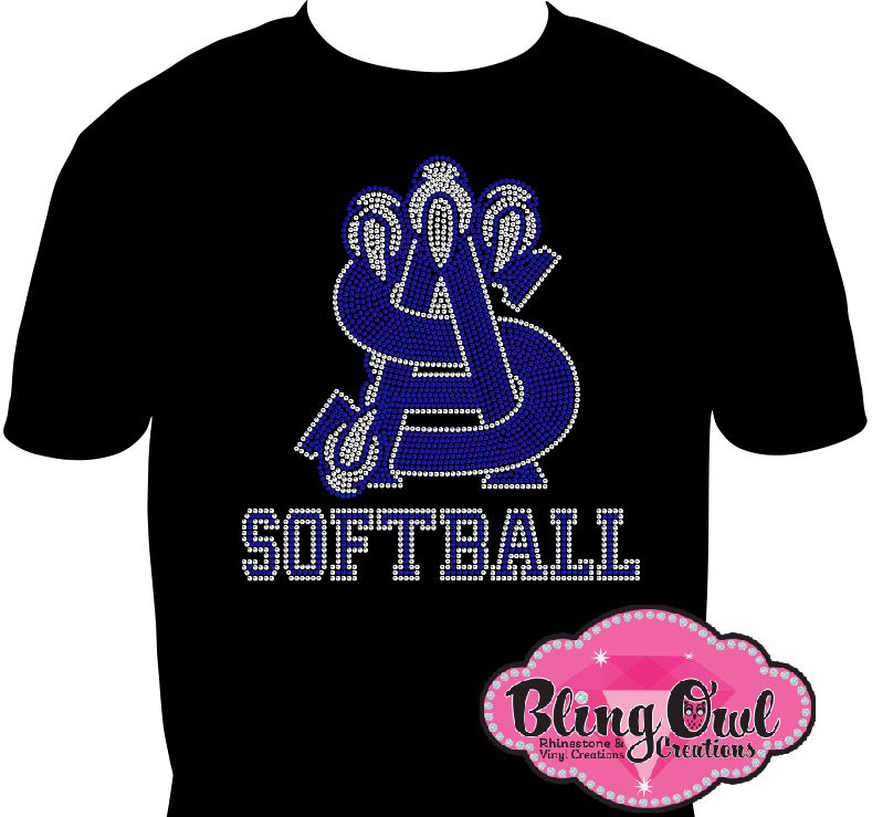 atlantic shores_softball school_spirit_wear_logo school_spirit_mascot_school_spirit_colors rhinestones sparkle bling