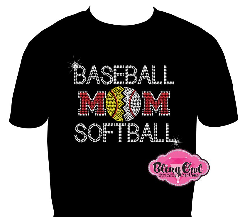 baseball_mom softball_mom design rhinestones sparkle bling transfer