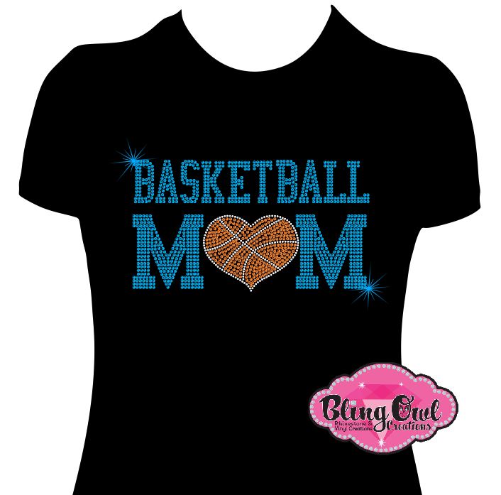 basketball_mom_heart design rhinestones sparkle bling transfer