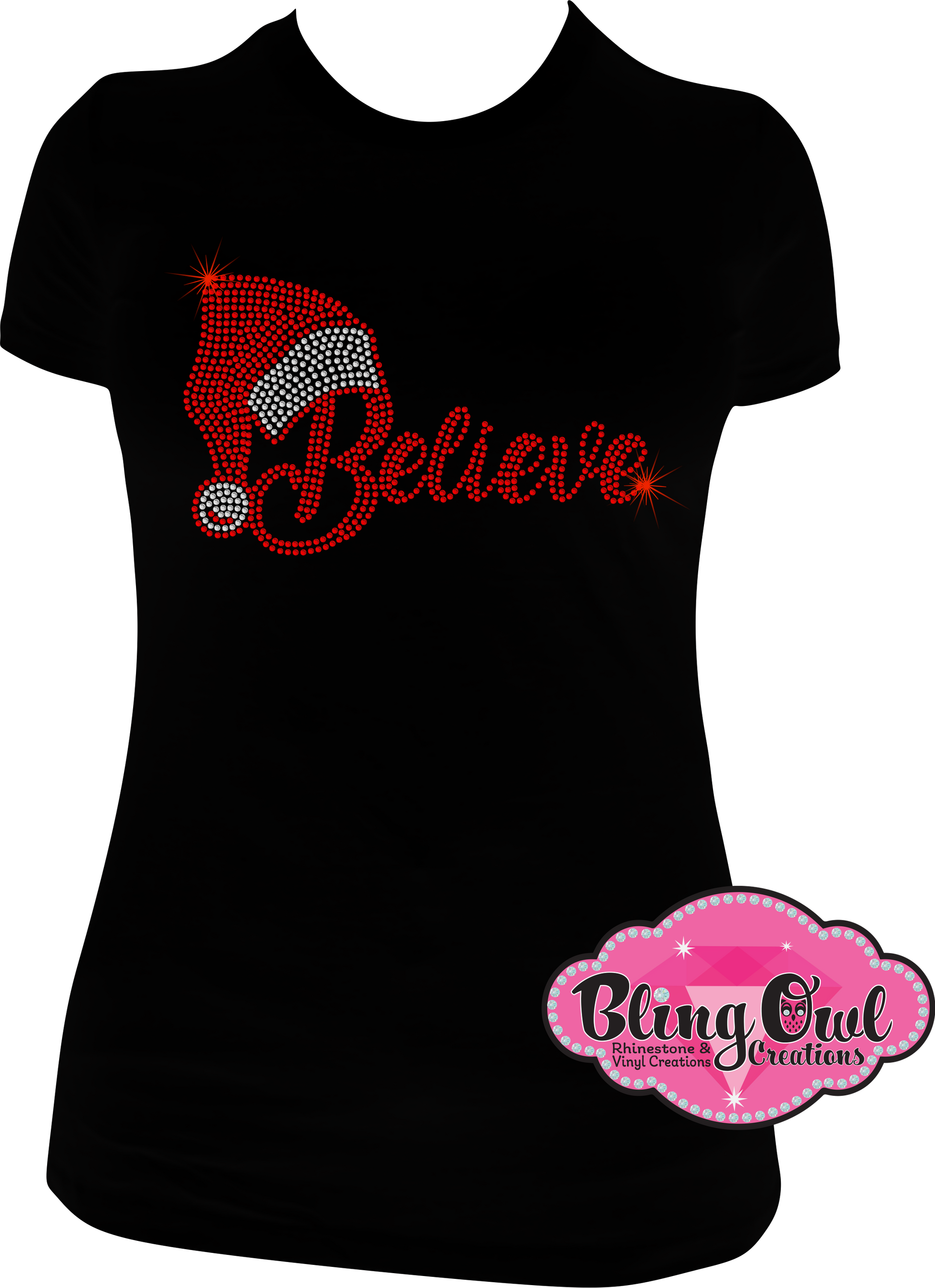 believe_christmas_santahat rhinestones sparkle bling transfer