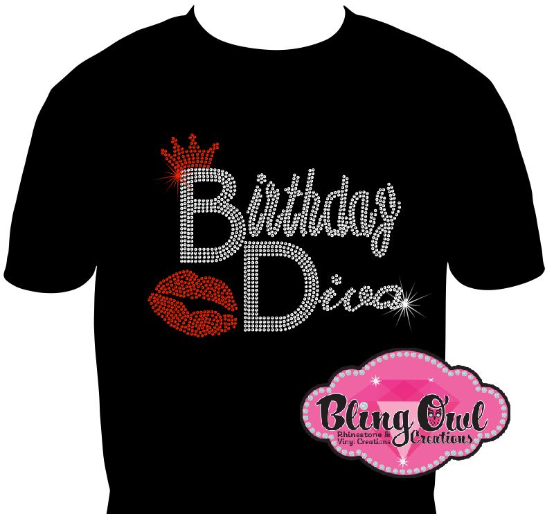 birthday_diva_crown_lips design unisex shirt rhinestones sparkle bling