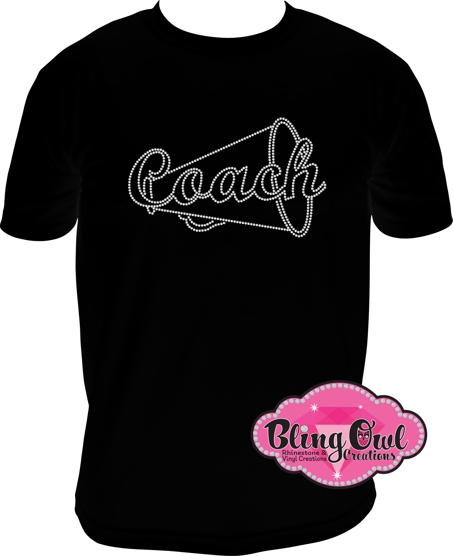 cheer_coach with megaphone rhinestones sparkle bling transfer