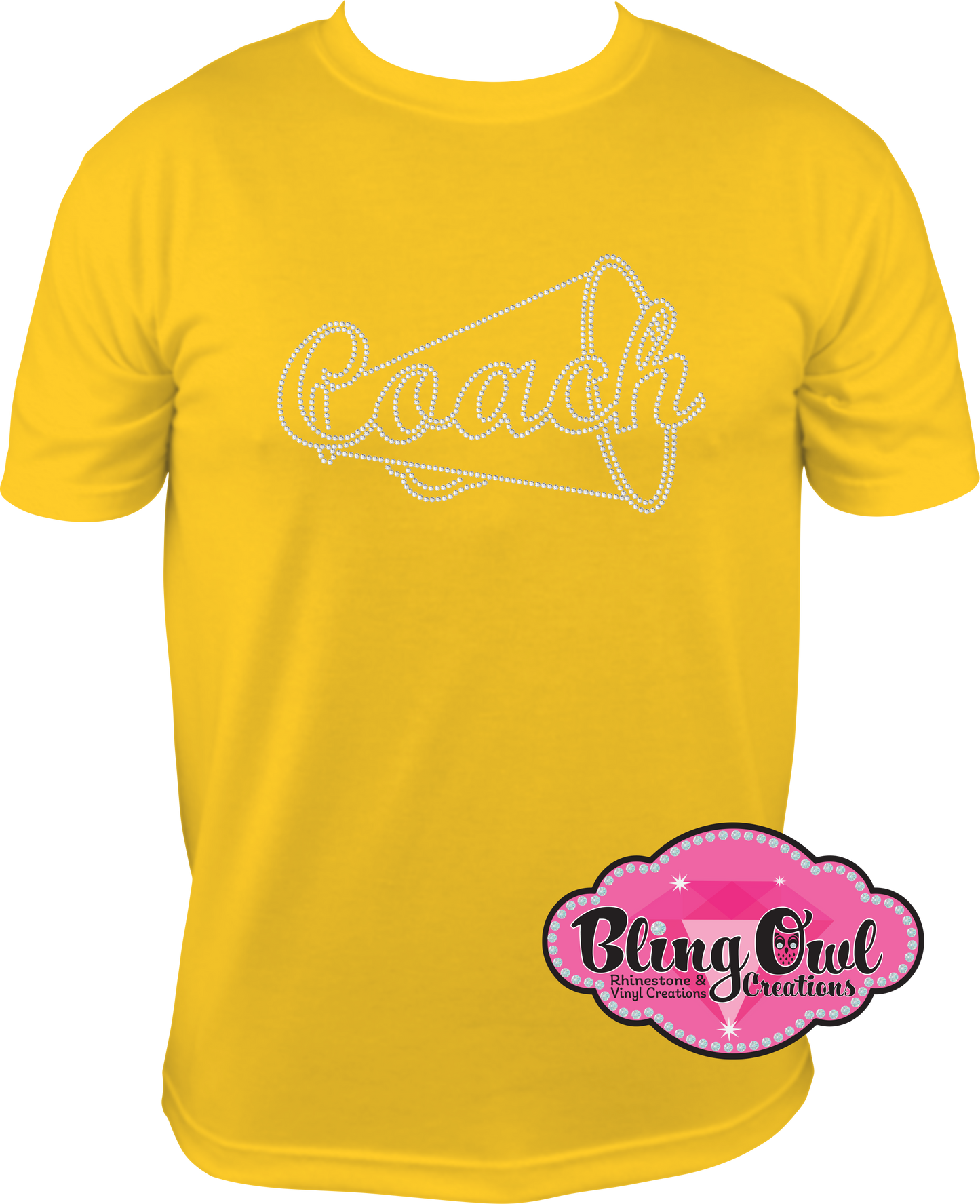 cheer_coach with megaphone rhinestones sparkle bling transfer